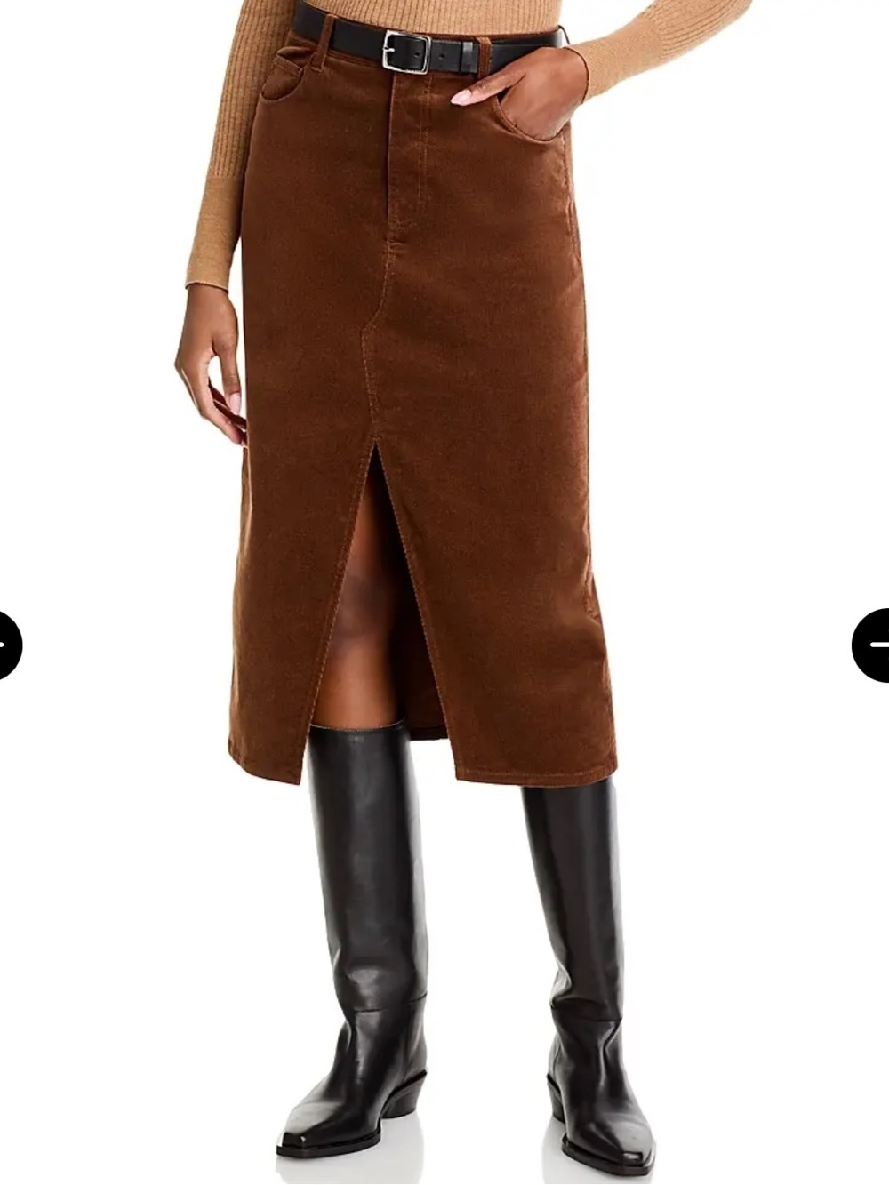 PAIGE Meadow Corduroy Midi Skirt Maple Brown Front Slit Size 6 NWT